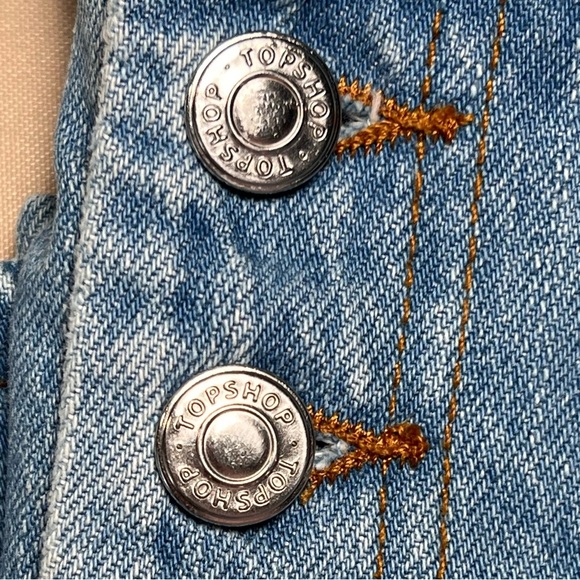 Topshop Denim Skirt Blue Button Front Closure Pockets Cotton Size 6 90s Y2K Boho - Picture 12 of 16